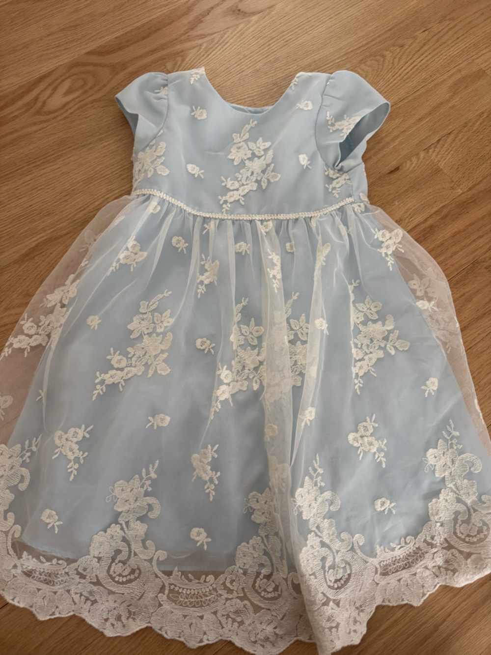 Pippa & Julie Powder Blue Dress with Ivory Lace Overlay